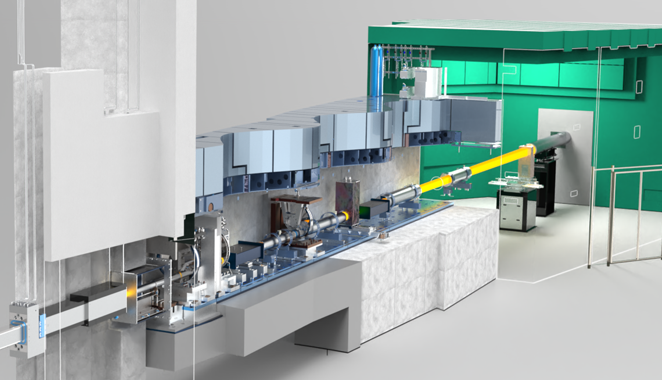 The VENUS beamline will offer neutron imaging capabilities to provide insights into materials used in energy storage, additive manufacturing, nuclear fuels, biological systems, geosciences, and other applications. The artistic rendition above depicts the concrete slabs poured to support the optical devices, including the chopper systems. (ORNL/Jill Hemman, Tommy Thomasson III)