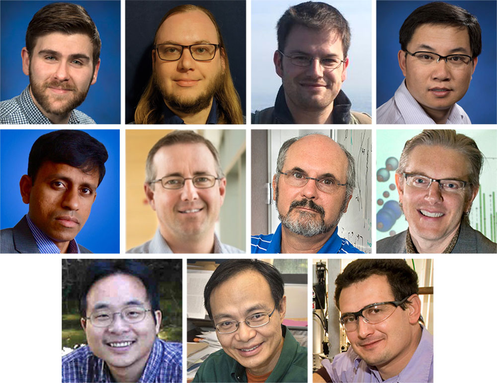 Top row: Robert Koch, Ryan Sinclair, Marshall McDonnell, Runze Yu. Middle row: Milinda Abeykoon, Matthew Tucker, Alexei Tsvelik, Simon Billinge. Bottom row: Haidong Zhou, Weiguo Yin, and Emil Bozin.